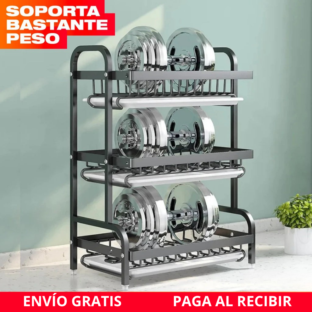 ESTANTE ESCURRIDOR DE PLATOS DE 3 NIVELES (GRANDE)
