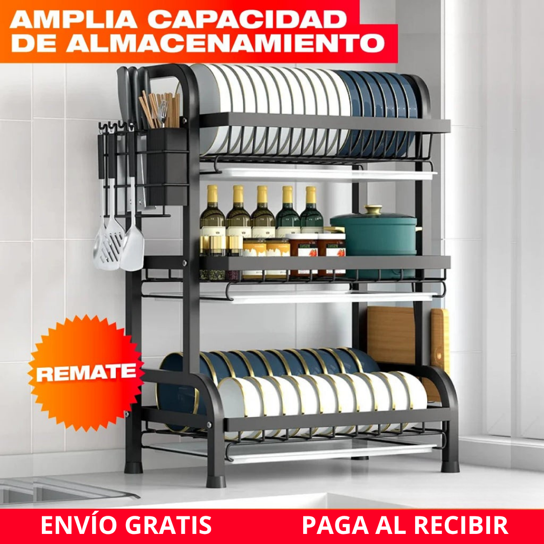ESTANTE ESCURRIDOR DE PLATOS DE 3 NIVELES (GRANDE)